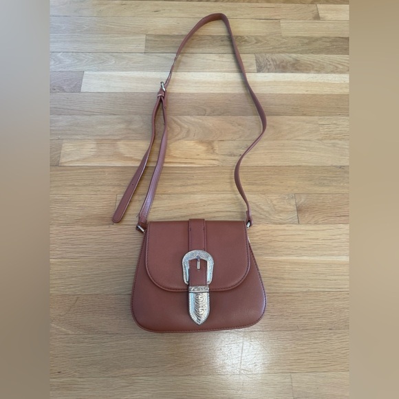 Billini Handbags - Vintage Style Western Buckle Crossbody Bag - Brown Faux Leather Y2K Boho